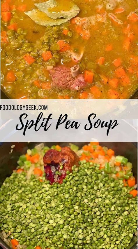 Are you craving easy comfort food! Split Pea and Ham soup to the rescue. This soup is so easy to make and requires only a few ingredients. Use smoked ham hock OR leftover ham. #splitpea #ham #soup #pantryrecipes Pea Soup With Ham Hock, Soup With Ham Hock, Pea Soup Crockpot, Green Split Pea Soup, Split Pea And Ham Soup, Low Carb Beef Stew, Split Pea Soup Crockpot, Ham Hock Recipes, Split Pea Soup With Ham