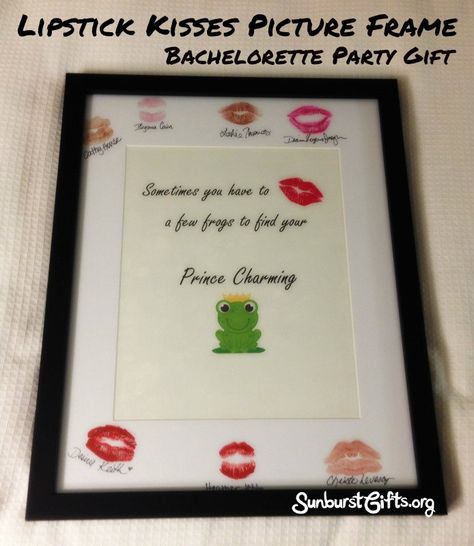 Bachelorette Party Gift | Lipstick Kisses Picture Frame: This special gift will help the bachelorette  remember everyone who attended her Bachelorette Party.   Purchase a picture frame with a wide mat. Have every girl add their lipstick kiss to the mat and sign their name below their kiss. The picture frame can later be used to hold a group photo of all the girls!  http://www.sunburstgifts.org/wedding/bachelorette-party-gift-lipstick-kisses-picture-frame/ Lipstick Pictures, Bachelorette Party Weekend, Thoughtful Gift Ideas, Bachelorette Party Gift, Kiss Pictures, Lipstick Kiss, Wedding Bachelorette Party, Friends Gifts, The Bachelorette