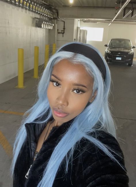 Blue Hair Black Women, Light Blue Wig, Blue Hair Aesthetic, Hair Black Women, Light Blue Hair, Blue Wig, Hair Aesthetic, Punk Hair, Aesthetic Black