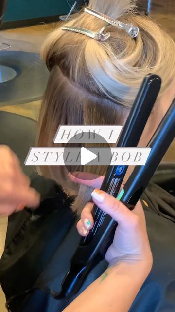 Short Hair Expert on Instagram: "How I style a soft finished bob.  Super easy 💁🏼‍♀️ you will need- -Flat Iron -1 1/4 curling iron  - @moroccanoilpro Dry Texture Spray   Follow along for the super easy how to. Make sure to allow the curls/ waves to cool down. I don’t ever comb through the curls. I will just tousle them a little. Enjoy  . . #moroccanoilpro #arcscissors #hairarchitect #btcteam #behindthechair_com #stylingtips #stylingvideo #bob #shorthair #hairbrained"