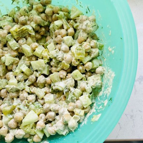 Creamy Dill Pickle Chickpea Salad - Blythes Blog Creamy Dill Pickle Salad, Dill Pickle Chickpeas, Dill Pickle Chickpea Salad, Dill Chickpea Salad, Chic Pea Salad, 2024 Diet, Pickle Salad, Meal Salads, Health 2023