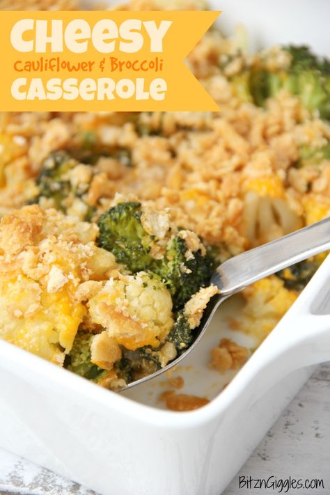 A cheesy cauliflower and broccoli casserole with buttery and golden Ritz cracker crumbs sprinkled over the top. Broccoli Cauliflower Velveeta Casserole, Cauliflower And Broccoli Casserole, Broccoli And Cauliflower Recipes, Cheesy Broccoli And Cauliflower, Cauliflower Broccoli Casserole, Cauliflower Cheese Casserole, Veggie Casserole Recipes, Fall Yummies, Broccoli Cauliflower Casserole