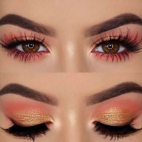 When you are applying eye shadow, you should always start with the lightest color to the darkest. So that your eyes will get depth. Gold Eyeliner, Maquillage On Fleek, Peach Makeup, Makeup Sephora, Gold Eye Makeup, Beauty Eyeshadow, Smink Inspiration, Natasha Denona, Gold Makeup