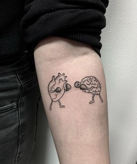 Heart Versus Brain, Psychology Tattoo, Hard Tattoos, Brain Tattoo, Health Tattoo, Heart Brain, Herz Tattoo, Tattoo Heart, Wrist Tattoos For Guys