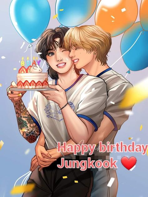 Smol Kia, Happy Birthday Jungkook, Birthday Jungkook, Taehyung's Art, V Bta, Bts Art, Jungkook V, Vkook Fanart, Jungkook Fanart