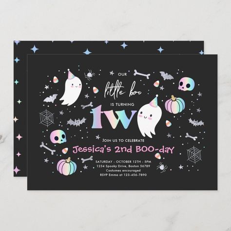 2nd Birthday Halloween, Ghost Birthday, Halloween 1st Birthdays, Ghost Party, Halloween Birthday Invitations, Pink Ghost, Halloween Spooktacular, 2nd Birthday Invitations