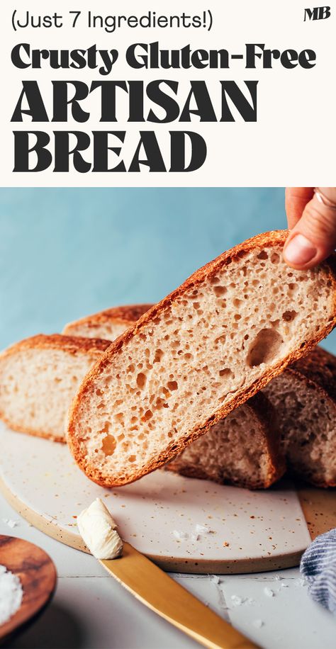 A FLUFFY, crusty, artisan-style gluten-free bread recipe that’s vegan and EASY to make. Just 7 ingredients required for this beautiful loaf! Gluten Free Artisan Bread, Allergy Free Diet, Df Recipes, Gluten Free Yeast Free, Artisan Bakery, Gluten Free Recipes Bread, Minimalist Baker, Wheat Free Recipes, Gf Bread