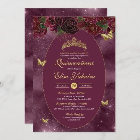 $3.1 | Burgundy Red Gold Luxury Butterfly Quinceanera - butterfly, luxury, elegant quinceanera, sparkle, glam deluxe quinceanera, merlot wine, burgundy gold quinceanera, elegant tiara, burgundy quince, burgundy red Burgundy Quince, Elegant Tiara, Gold Quinceanera, Quince Invitations, Merlot Wine, Quinceanera Invitation, Gold Luxury, Quinceanera Invitations, Burgundy Wine