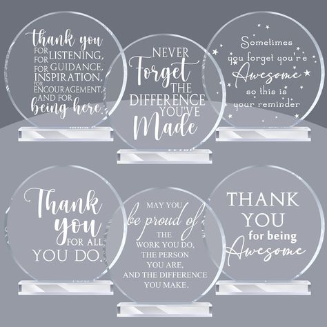 PRICES MAY VARY. Abundant Amount: there are 6 pieces of acrylic thank you gifts for women, enough to satisfy your encouragement requirements in your daily work; You can use these acrylic awards to decorate your home and office, creating a warm and active atmosphere Motivational Gifts: the acrylic plaque inspirational gifts are more textured to touch; There also comes with inspirational quotes, which can be applied to remind yourself or encourage friends and colleagues, expressing your deep appre Prizes For Adults, Encourage Friend, Recognition Plaques, Trophy Plaques, Coworker Gifts, Acrylic Awards, Teacher Team, Employee Appreciation Gifts, Farewell Gifts