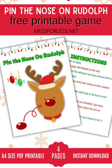 Pin The Nose On Rudolph Game - Mess for Less Pin The Nose On Rudolph Printable Free, Pin The Nose On Rudolph, Kindness Elf, Reindeer Diy, Reindeer Noses, Carnival Holiday, Printable Christmas Games, Reindeer Craft, Christmas Games For Kids