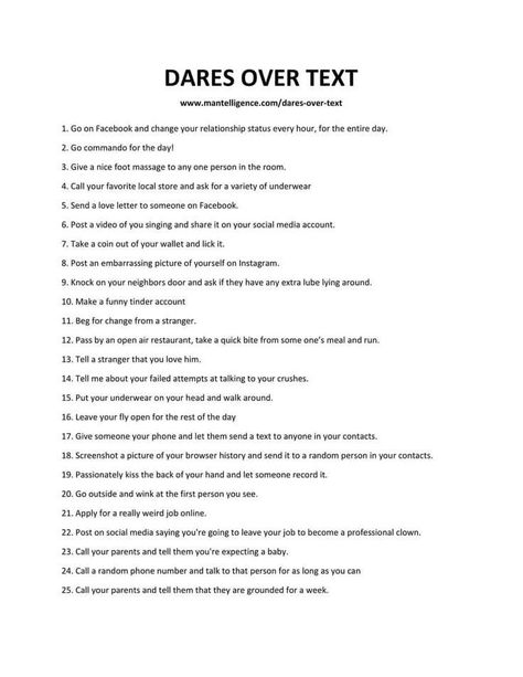 Dares For Friends Over Text, T Or D Over Text, Dares Over Text Guys, T Or D Questions Over Text, Dares For Guys, List Of Dares, T Or D Questions, Games To Play Over Text, Party Challenges