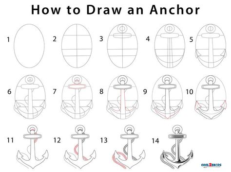 How to Draw an Anchor (Step by Step Pictures) | Cool2bKids How To Draw Anchor, How To Draw An Anchor, How To Draw An Anchor Step By Step, Anchor Drawing Simple, Anchor Drawing With Flowers, Anchor Sketch, Anchor Art Paint, Anchor Drawings, Bridge Drawing