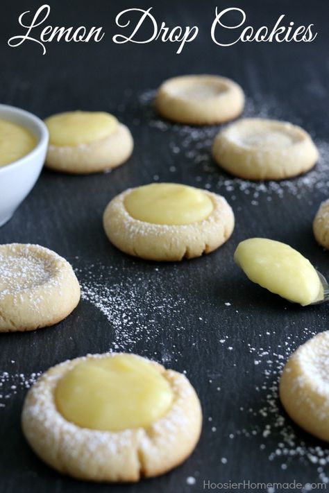 These buttery cookies filled with homemade lemon curd are the perfect Spring treat! Serve these Lemon Drop Cookies with your Easter dinner, a Spring baby shower or a delicious treat for a weeknight dessert. Easy Drop Cookies, Mason Jar Cookie Recipes, Cookies Lemon, Homemade Lemon Curd, Lemon Drop Cookies, Lemon Drops, Best Christmas Cookie Recipe, Spring Treats, Toffee Cookies