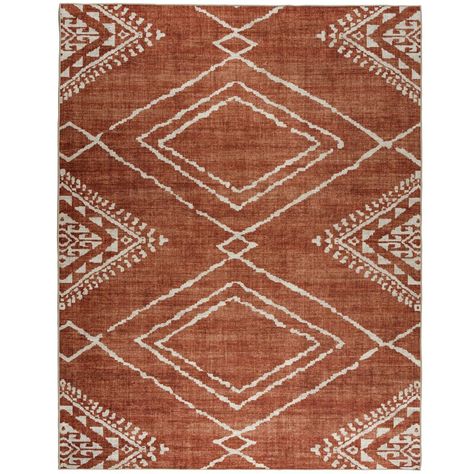 Union Rustic Lau Southwestern Flatweave Orange Area Rug | Wayfair Entryway Office, Washable Area Rug, Kitchen Entryway, Slip And Slide, Orange Area Rug, Polyester Rugs, Living Room Area Rugs, Rug Stain, Washable Rug