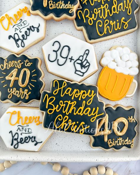 40 birthday cookies Pricing? 👉🏻 https://msha.ke/alecreations918 • • • • #alecreations918 #tulsasmallbuisness #tulsaoklahoma #decoratedsugarcookies #customcookies #cookie #cookies #inspirationcookies #cookiesofinstagram #royalicingcookies #desserts #okcookier #dessertideas #partyideas #party #sugarcookies #royalicing #cookier #royalicingcookies #cookies #cookiesideas #royalicingideas #birthdaycookies #birthdaycookie #partycookiea #40birthdaycookies #40birthday 40 Birthday Cookies Decorated, 40th Birthday Cookies For Men, 40 Birthday Cookies, 40th Birthday Cookies, 40 Birthday, Birthday Cheers, Tulsa Oklahoma, Cookies Decorated, Happy Year