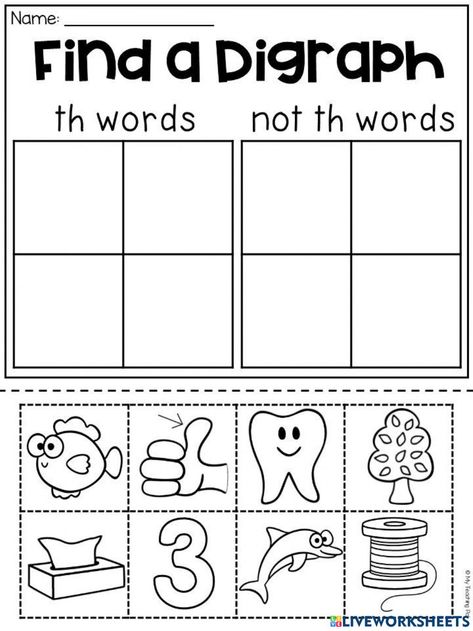 Th Digraph Worksheet, Th Digraph Craft, Th Worksheets Digraph, Digraph Th, Th Digraph, Th Sound, Digraph Worksheets, Th Words, Digraphs Worksheets