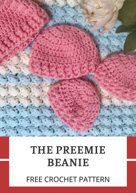 Crochet Patterns One Skein, Micro Preemie Crochet Patterns, Carroway Crochet, Baby Beanie Crochet Pattern, Preemie Patterns, Crochet Preemie Hats, Crochet Challenge, Charity Knitting, Baby Hat Free Pattern