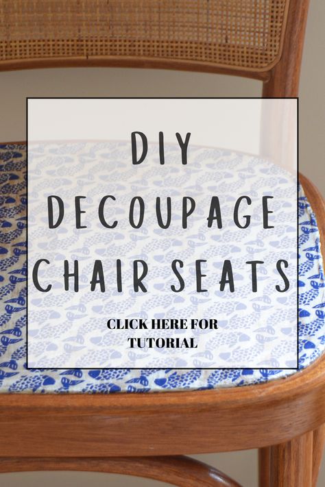 DIY Decoupage Chair Seats Decoupage Chair, Bar Stool Makeover, Mod Podge Matte, Diy Decoupage, Reupholster Chair, Decoupage Diy, Modge Podge, Fish Print, Reupholster