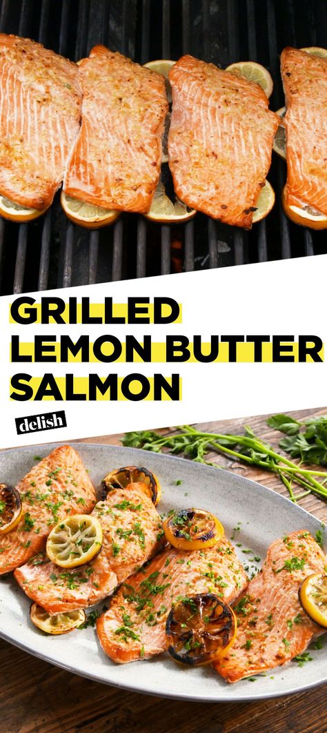 Healthy Summer Dinner, Seafood Grill, Lemon Butter Salmon, Grilled Lemon, Grilled Salmon Recipes, Garlic Butter Salmon, Butter Salmon, Lemon Salmon, Healthy Summer Dinners