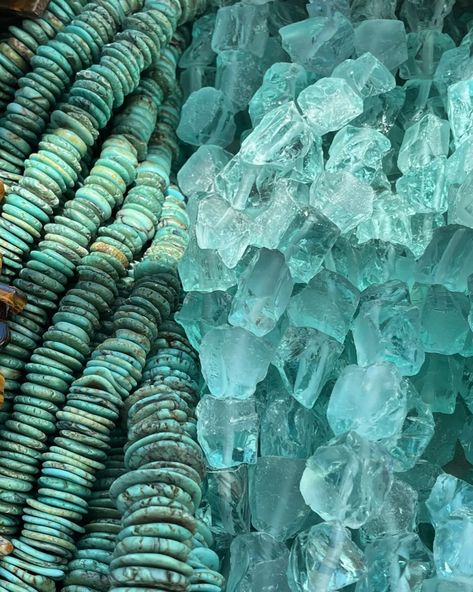 Authentic aquamarine crystals + flat turquoise beads 💎🔥😍 what will I create with these?! 🤗 #crystals #gemstones #turquoise #aquamarine #beads #gems #gemalchemy #throatchakra Poseidon Altar, Aquamarine Aesthetic, Aqua Aesthetic, Turquoise Crystals, Aquamarine Color, Aquamarine Birthstone, Color Board, Aquamarine Colour, Super Dark