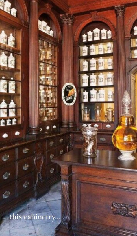 Herbalist Shop, Apothecary Shoppe, Apothecary Design, Apothecary Decor, Pharmacy Design, Apothecary Cabinet, Curiosity Shop, Tea Shop, Cafe Interior