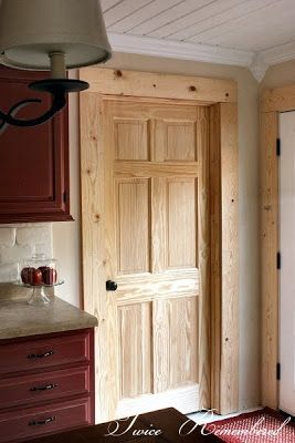 Cottage Trim Ideas, Cottage Door Trim, Slider Door Trim, Natural Pine Trim, Pine Window Trim Interiors, Farmhouse Style Doors, Pine Trim And Baseboards, Rustic Baseboards And Trim, Pine Baseboards And Trim