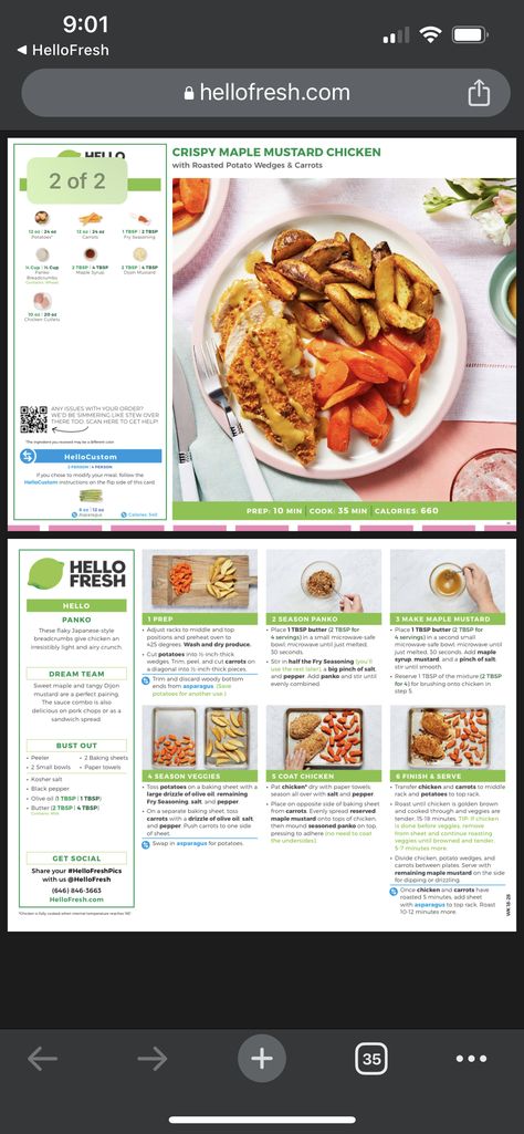 Healthy Hello Fresh Recipes, Hello Fresh Recipes Cards Low Carb, Hello Fresh Recipes Cards Vegetarian, Hello Fresh Recipes Cards, Hello Fresh Dinners, Maple Mustard Chicken, Fresh Dinners, Recipes Cards, Roasted Potato Wedges