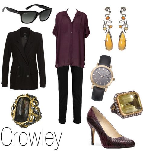 Crowley Crowley Good Omens Inspired Outfits, Crowley Inspired Outfit Good Omens, Good Omens Outfit Ideas, Good Omens Inspired Outfit, Crowley Inspired Outfit, Good Omens Merch, Female Crowley, Supernatural Outfits, Closet Cosplay