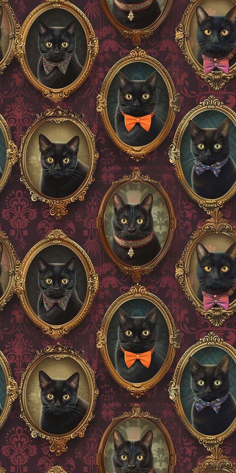 Halloween Cat Background, Black Cat Wallpaper Aesthetic, Halloween Cats Wallpaper, Cat Pattern Wallpaper, Cat Phone Wallpaper, Black Cat Art, Phone Art, Apple Watch Wallpaper, Dark Wallpaper Iphone