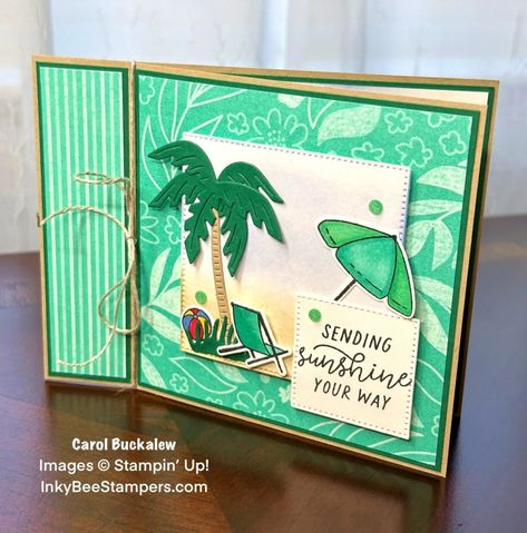 Stampin’ Up! Beach Day Book Fold Sending Sunshine Card for Amy’s Inkin’ Krew Team Blog Hop – Inky Bee Stampers Color Projects, Sending Sunshine, Sunshine Card, Stampin Up Birthday Cards, Card Design Handmade, Fancy Fold Card Tutorials, Beach Cards, Hand Crafted Cards, Summer Cards