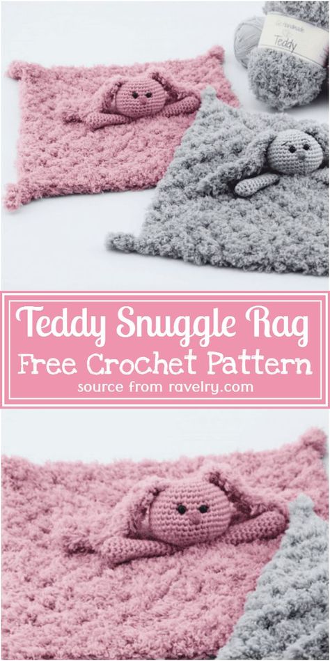 Free Crochet Teddy Snuggle Rag Pattern #freecrochetpattern #crochetsnuggle #freecrochetsnuggle #freecrochetsnugglepattern Crochet Snuggle Bunny Free Pattern, Crochet Snuggle, Baby Snuggle Blanket, Crochet Lovey Free Pattern, Crochet Security Blanket, Crochet Baby Projects, Bunny Lovey, Crochet Baby Gifts, Knitting Patterns Free Blanket