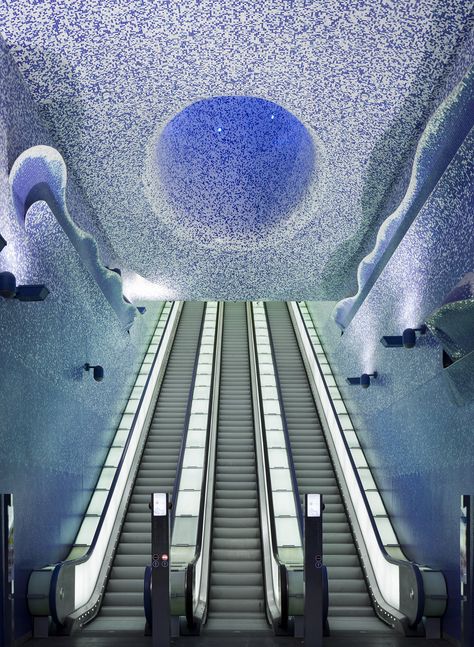 The World's Most Incredible Escalators Photos | Architectural Digest Toledo Napoli, Metro Art, Metro Subway, Metro System, Subway Station, Stairway To Heaven, Art Station, Metro Station, Beautiful Kitchens