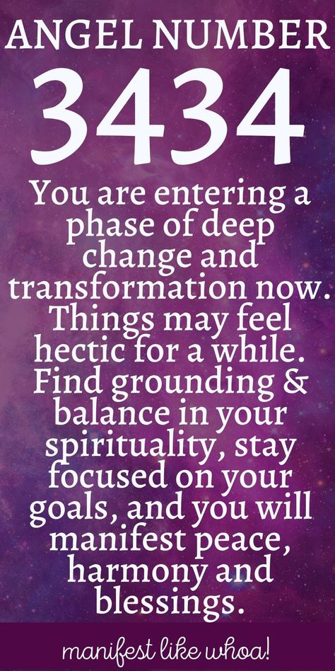 Angel number 3434 message is that you are entering a phase of deep change and transformation now. Things may feel hectic for a while. Find grounding & balance in your spirituality, stay focused on your goals, and you will manifest peace, harmony and blessings. 3434 Angel Number, 3434 Angel Number Meaning, Spiritual Downloads, Spirit Numbers, 1234 Angel Number, Sacred Numbers, Manifest Peace, Random Messages, Number Magic