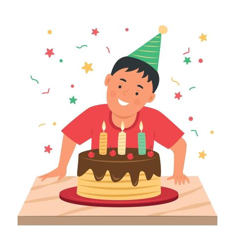 Cute Boy with Birthday Cake and Candles for Birthday Party Celebration Concept Illustration Candles For Birthday, Cake Vector, Birthday Illustration, Boy Drawing, Adventure Travel Explore, Concept Illustration, Birthday Party Celebration, Illustration Art Drawing, Boy Birthday Cake