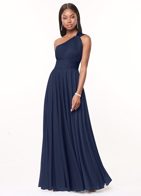 Dark Navy Bridesmaid Dress, Asymmetrical Bridesmaid Dress, Navy Bridesmaid Dress, Dark Navy Bridesmaid Dresses, Grecian Goddess, Blue Bridesmaid Dress, Navy Bridesmaid Dresses, Bridesmaid Dress Styles, Azazie Bridesmaid Dresses