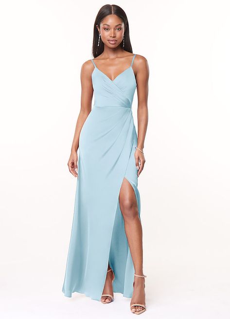 AZAZIE MACI STRETCH SATIN DRESS - Bridesmaid Dresses Sky Blue Bridesmaid Dresses, Stretch Satin Dress, Blue Bridesmaid Dress, Chiffon Bridesmaid Dresses, Azazie Bridesmaid Dresses, Blue Bridesmaid Dresses, Stretch Satin, Chiffon Bridesmaid, Blue Satin