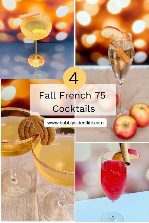 Fall French 75 recipes...better than the orignal, perfect for holiday celebrations and so easy to make. Recipes on the blog now. fall drinks | fall cocktails | french 75 cocktails | french 75 recipes | thanksgiving cocktails Fall French 75, French 76 Cocktail Recipe, Champagne Cocktail Recipes, Sparkling Wine Drinks, French 75 Recipe, Easy To Make Recipes, French 75 Cocktail, Champagne Recipes Cocktails, Thanksgiving Cocktails