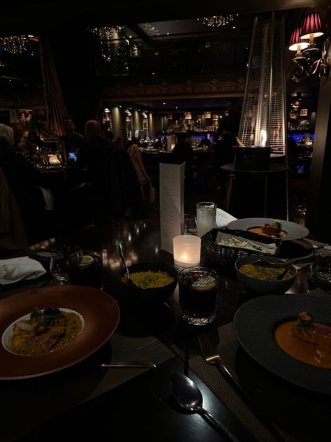 Dinner Dark Aesthetic, Fancy Restaurant Aesthetic Night, Dark Restaurant Aesthetic, Restaurant Dinner Aesthetic, Fine Dining Aesthetic, Fancy Dinner Aesthetic, Dark Restaurant, Black Restaurant, Moody Aesthetic