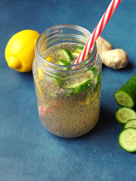 Lemon Chia Seed Water, Homemade Ginger Tea, Honey Lemon Water, Cucumber Lemon Water, Soak Chia Seeds, Chia Seed Water, Tea For Colds, Turmeric Water, Ginger Drink