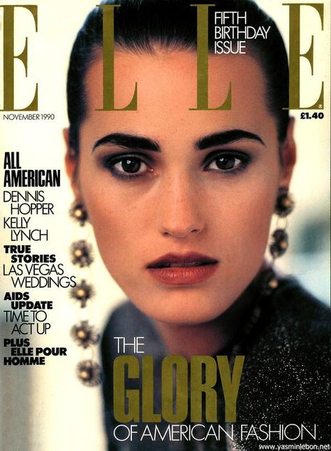 NOVEMBER 1990:   Model: Yasmin Le Bon Jenny Holzer, Mod Hair, Yasmin Le Bon, Net Fashion, 90s Supermodels, Fashion Magazine Cover, Fashion Cover, Elle Magazine, Original Fashion