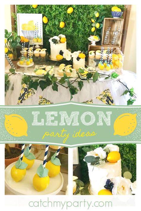 Check out this sweet lemon themed birthday party! The birthday cake is  gorgeous! See more party ideas and share yours at CatchMyParty.com #catchmyparty #partyideas#lemonparty  #girlbirthdayparty Capri Birthday Theme, Lemon Birthday Cake Decoration, Lemon Themed Cake, Lemon Themed Birthday Party, Lemonade Party Theme, Lemon Birthday Party, Capri Lemon, Italian Birthday, Lemon Themed Party