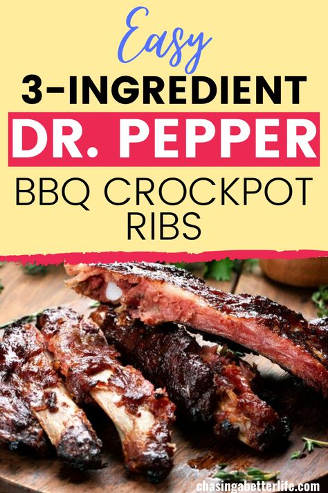 Easy 3 Ingredient Dr. Pepper BBQ Crockpot Ribs 2 Crockpot Ribs With Coke, Short Ribs Crock Pot, Best Crockpot Meatballs, Meatball Appetizer Crockpot, Crockpot Bbq Ribs, Bbq Crockpot, Slow Cooker Pork Ribs, Boneless Pork Ribs, Slow Cooker Bbq Ribs