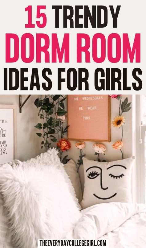 Looking for the cutest college dorm room ideas to elevate your space? This post features the best and most charming dorm room ideas for girls that are sure to make your room uniquely stylish! Girls College Dorm Room Ideas, Girls Dorm Room Ideas, Trendy Dorm Room Ideas, Dorm Room Food, Best College Dorms, Dorm Room Ideas For Girls, Trendy Dorm Room, Girl College Dorms, Room Ideas For Girls