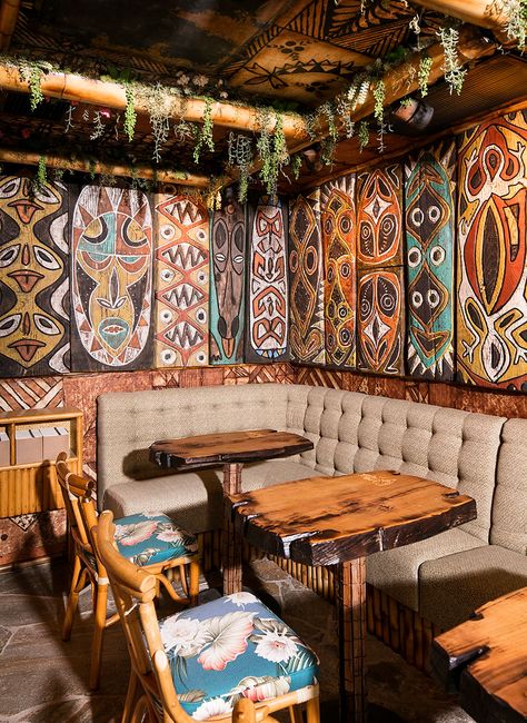 FIRST LOOK: False Idol - SD Food News - Summer 2016 - San Diego Tiki Boat, Tikki Bar, African Restaurant, Wall Carvings, Bar In Casa, Tiki Bar Decor, Tiki Decor, Tiki Lounge, Tiki Tiki