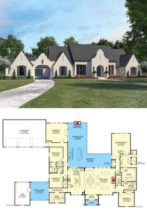 Single Story Mansion Floor Plan, 4 Bedroom Ranch House Plans One Story, 4 Bedroom One Story House Plans With Game Room, 4 Bedroom Single Story Open Floor Plan, Single Story Luxury Homes Floor Plans, Modern Acadian House Plans, Single Story House Floor Plans 4 Bedroom Modern, One Story Luxury House Plans, 1 Level House Plans Open Floor 4 Bedroom