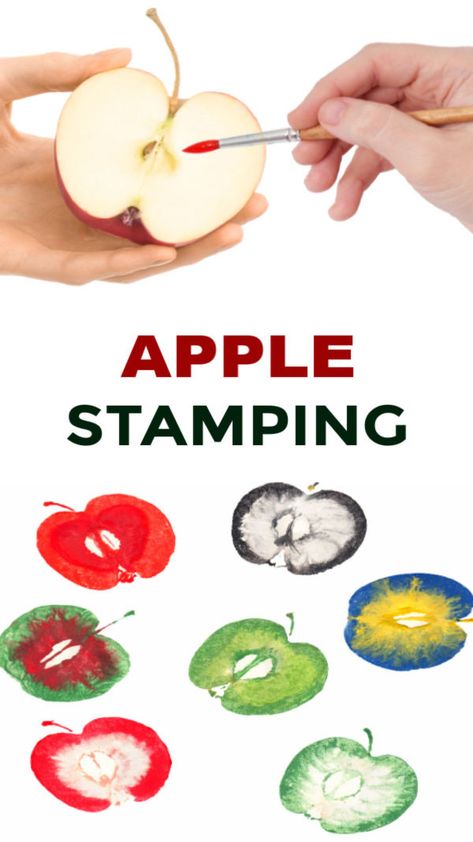 Apple Stamping Craft, Apple Art Projects, Apple Crafts Preschool, Apple Stamping, September Crafts, Apple Activities, Apple Craft, Fall Arts And Crafts, Apple Painting