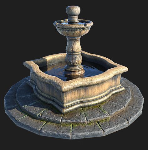 fountain, Pavel V. on ArtStation at https://www.artstation.com/artwork/OdPw8 Medieval Fountain, Chinese House Design, Italian Water, Game Level Design, Water Fountain Design, Blender Models, Dark Color Palette, Sea Of Thieves, Fountain Design