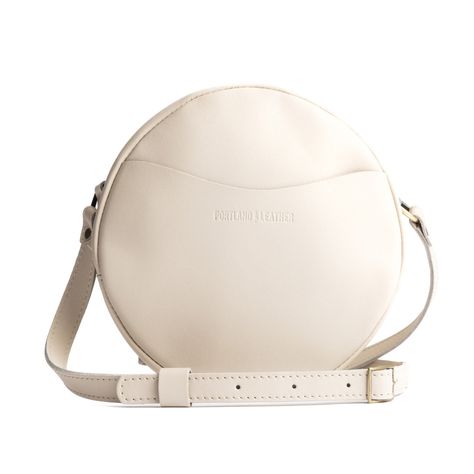 Bone*Large | Circle shaped crossbody bag with top zipper Portland Leather Goods, Tanning Oil, A Perfect Circle, Almost Perfect, Portland Oregon, Leather Goods, Crossbody Strap, New Bag, Full Grain Leather