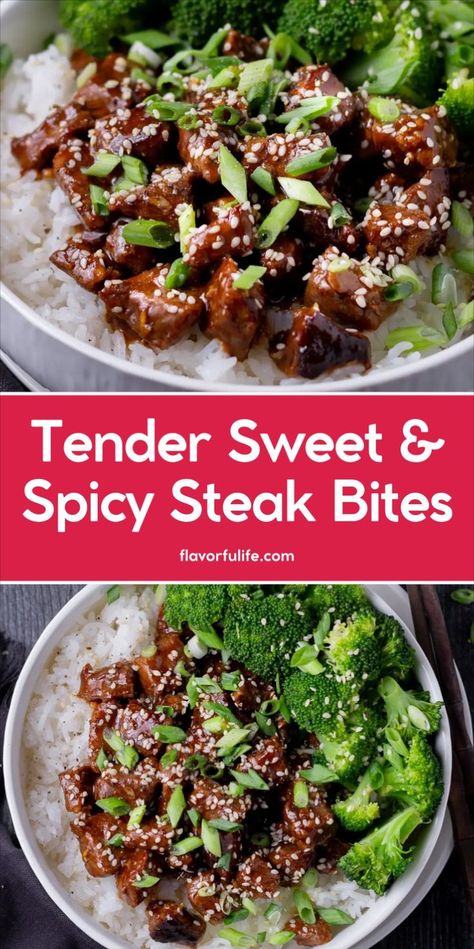 These steak bites are packed with flavor! This steak bites recipe uses sirloin steak bites for a tender and delicious dish. Try these teriyaki steak bites for an easy steak bites dinner idea with a sweet and spicy steak bites twist. Perfect for fans of teriyaki steak, this recipe is a must-try! Spicy Steak Bites, Easy Steak Bites, Sirloin Steak Bites, Teriyaki Steak Bites, Hibachi Steak, Teriyaki Steak, Spicy Steak, Steak Bites Recipe, Top Sirloin Steak