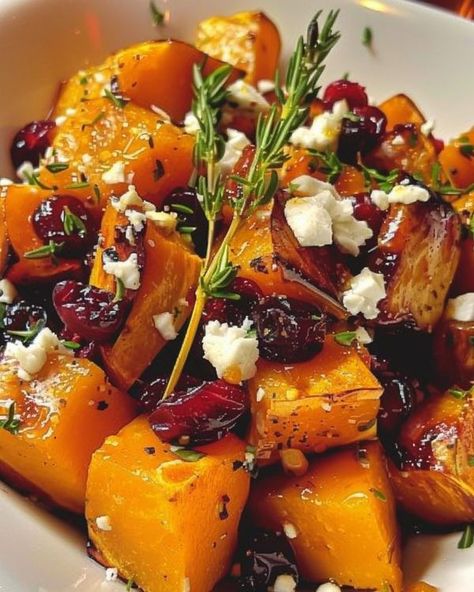 Avani Recipes | Honey Roasted Butternut Squash with Cranberries and Feta | Facebook Crispy Honey Roasted Butternut Squash, Butternut Squash Feta Recipes, Roasted Butternut Squash With Cranberries And Feta Mia Recipes, Pumpkin And Feta Salad, Savory Butternut Squash, Butternut Squash Recipes Roasted, Pumpkin Cranberry, Easy Mediterranean Diet Recipes, Feta Recipes